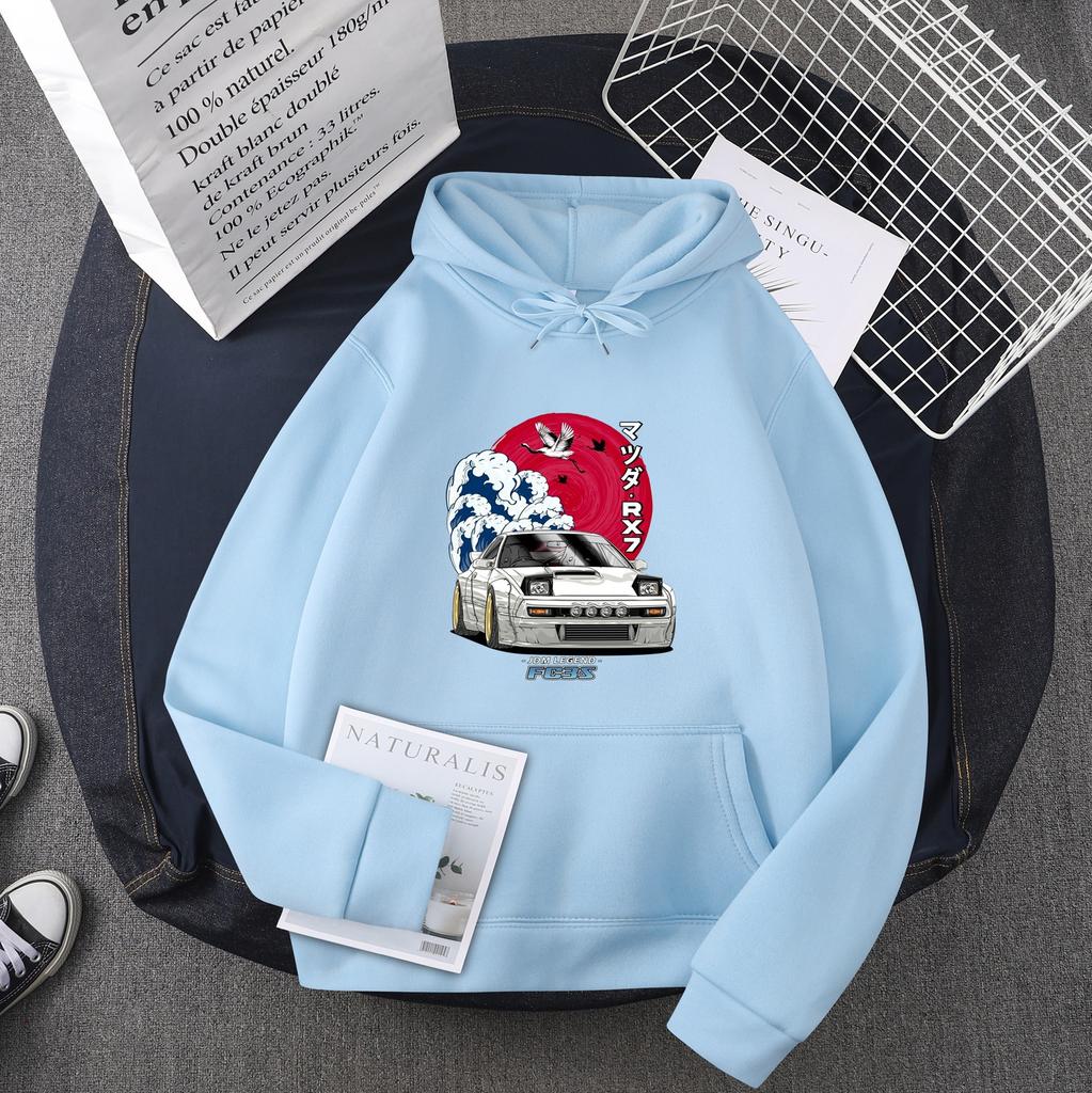 Hot selling anime anime head text D car hooded sweater men sweatshirt JDM car tide