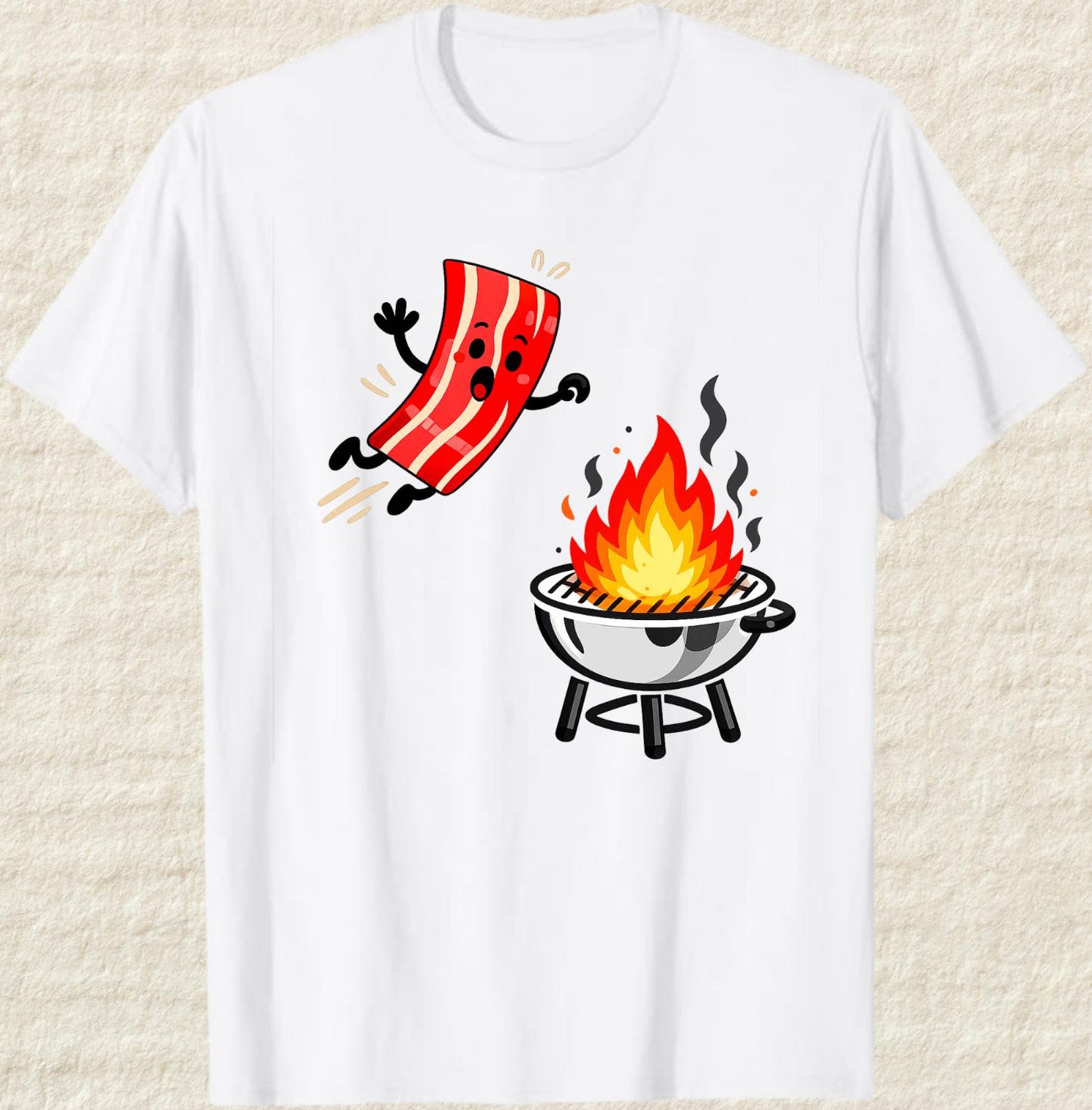 Funny Bacon Escape T-Shirt, BBQ Lover Gift, Grilling Humor Graphic Tee, Cute Food Pun Shirt L