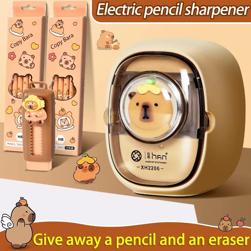 Kawaii Electric Pencil Sharpener Automatic Cute Capybara School Supplies Stationery Students Creative Durable Back To Schooltool