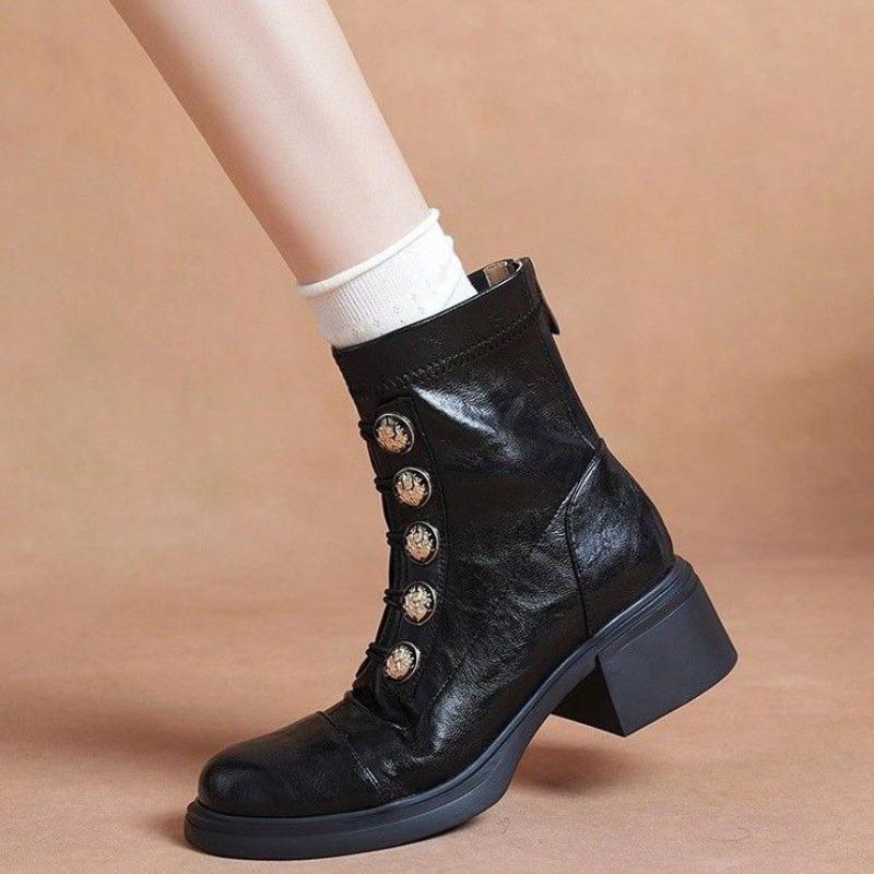 New Fleece Boots, Round Toe, Medium Thick Heel Boots, Anti-slip Women's Shoes
