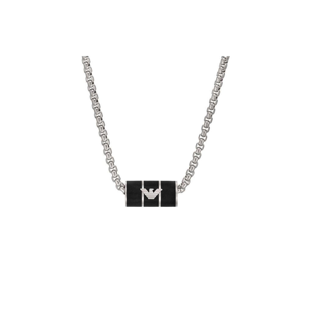 Emporio Armani Black Beaded Pendant Necklace Men Necklace Silver EGS2919040