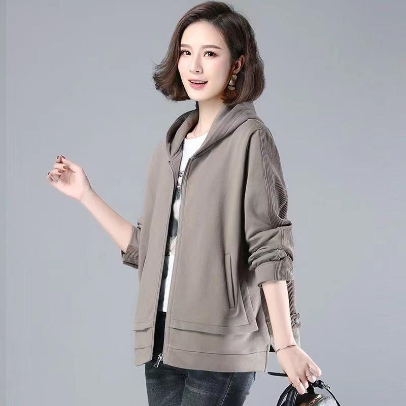Spring Autumn Hooded Jacket Women's Loose Coat Fashion Korean Casual Cardigan Patchwork Short Outwear