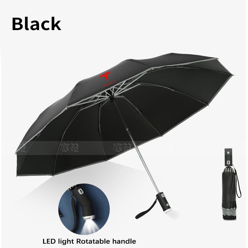 

For Tesla Model 3 Model Y Model S Model X Cybertruck Beast Roadster Car Led Light Automatic Folding Windproof Sunshade Umbrella чёрный