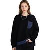 Lee Denim Patchwork Round Neck Pullover Sweatshirt Women Sweatshirt Black LWT004232CUH00F-K11000