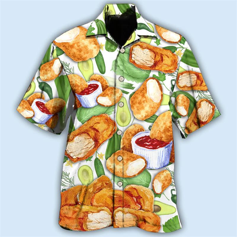 Latest Unisex Loose and Breathable 3D Printed Fashionable Chicken Shirt Beach Hawaiian Top Short Sleeved Summer Shirt