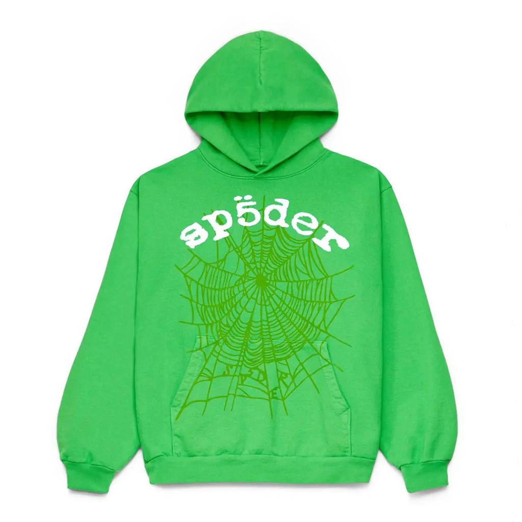 European and American Trendy Brand Sp5der Spider Web Print Hooded Sweater for Men and Women Loose Heavy Fleece Hip Hop Couple Hoodie