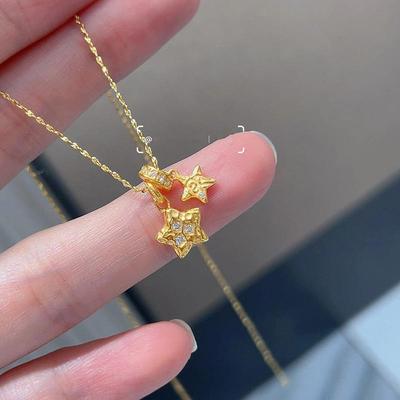 Ancient Gold Crafts Dreamy Design Double Hammer Small Star Necklace Fashion Brushed Light Luxury Charm Collar Chain Gift