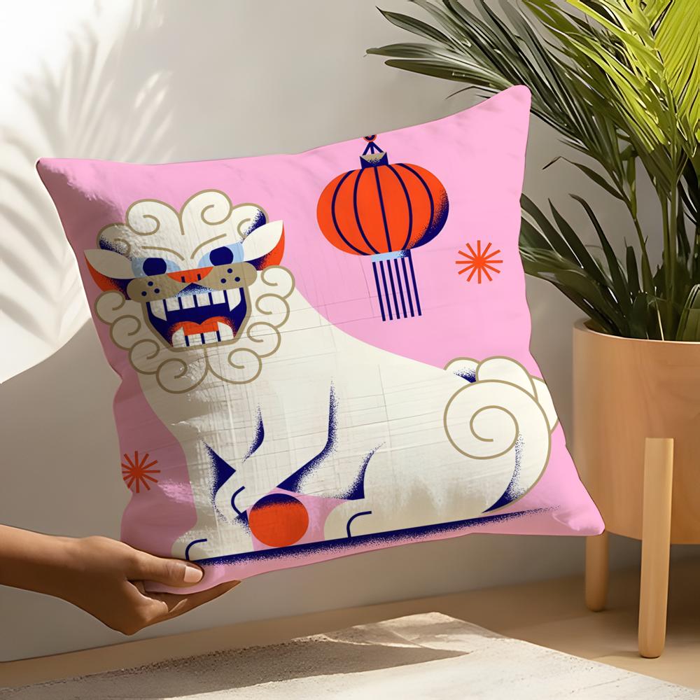Linen Cushion Covers For Decorative Sofa Home Pillows Case Car Chair Pillows Cases Japanese Traditional Shrine Ritual Prints