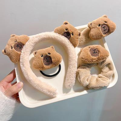 1Pc/Pair Elegant Plush Hairpins Kawaii Capybara Scrunchies Cute Animal Plush Hair Rope Ponytail Holder Wash Face Wrist Strap