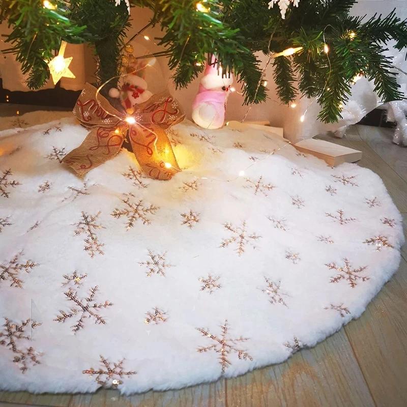 

1pc-78cm Christmas Tree Skirt Faux Fur Carpet Golden Snowflake White Plush Mat For Home Xmas Tree New Year Decor Apron Ornament 70cm белый