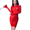 Sexy Women 5D Thin Oil Glossy Tight Pencil Dress Sheer See Through Shiny Bodycon Micro Mini Dress Elastic Packet Hip Step Dress