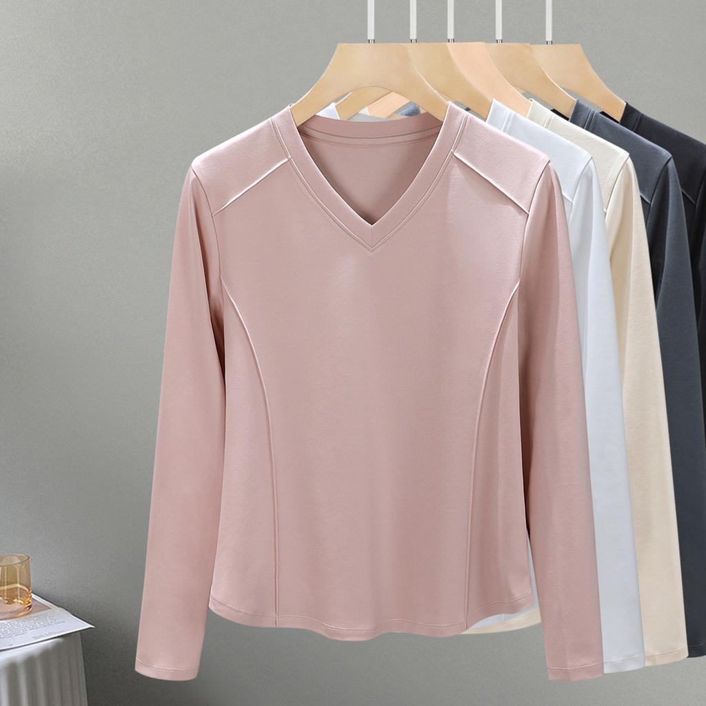 High-quality Xinjiang Cotton Long-sleeved Women's Front Shoulder Mercerized Cotton Outer Wear with White Spring Bottoming Shirt