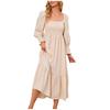 Damen Casual Flare Sleeve Rüschen Chiffon Kleid Blumenkleid Frühling Layered Plissee Beach Swing Kleid