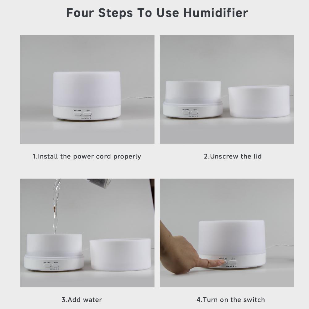 500ml Remote Control Essential Oil Diffuser Desktop Aroma Diffuser Mute Ultrasonic Air Humidifier with 7 Colors Night Light