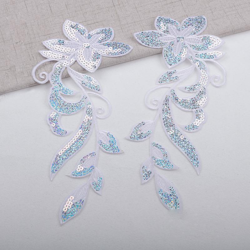 

1 пара нашивок с пайетками и вышивкой в виде цветов, приклеивающихся утюгом, для одежды, для DIY, аппликации, значки, швейная декорация белый