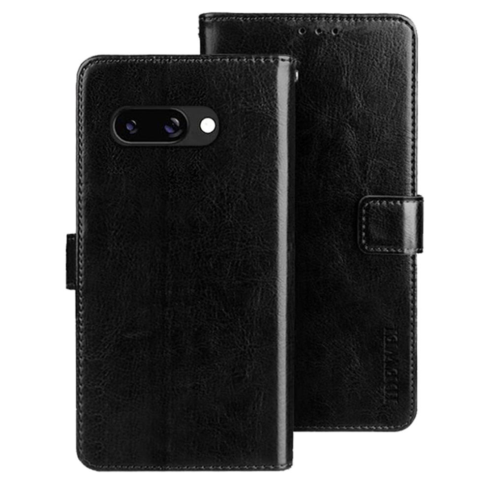 

For Google Pixel 9a Stand Case Crazy Horse Texture Leather Phone Cover Black