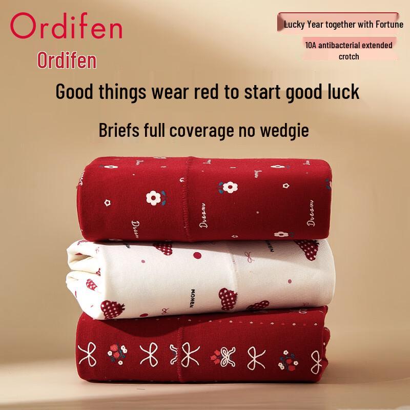 Ordifen Women's High-Waist Red Lucky Briefs 3-Pack
