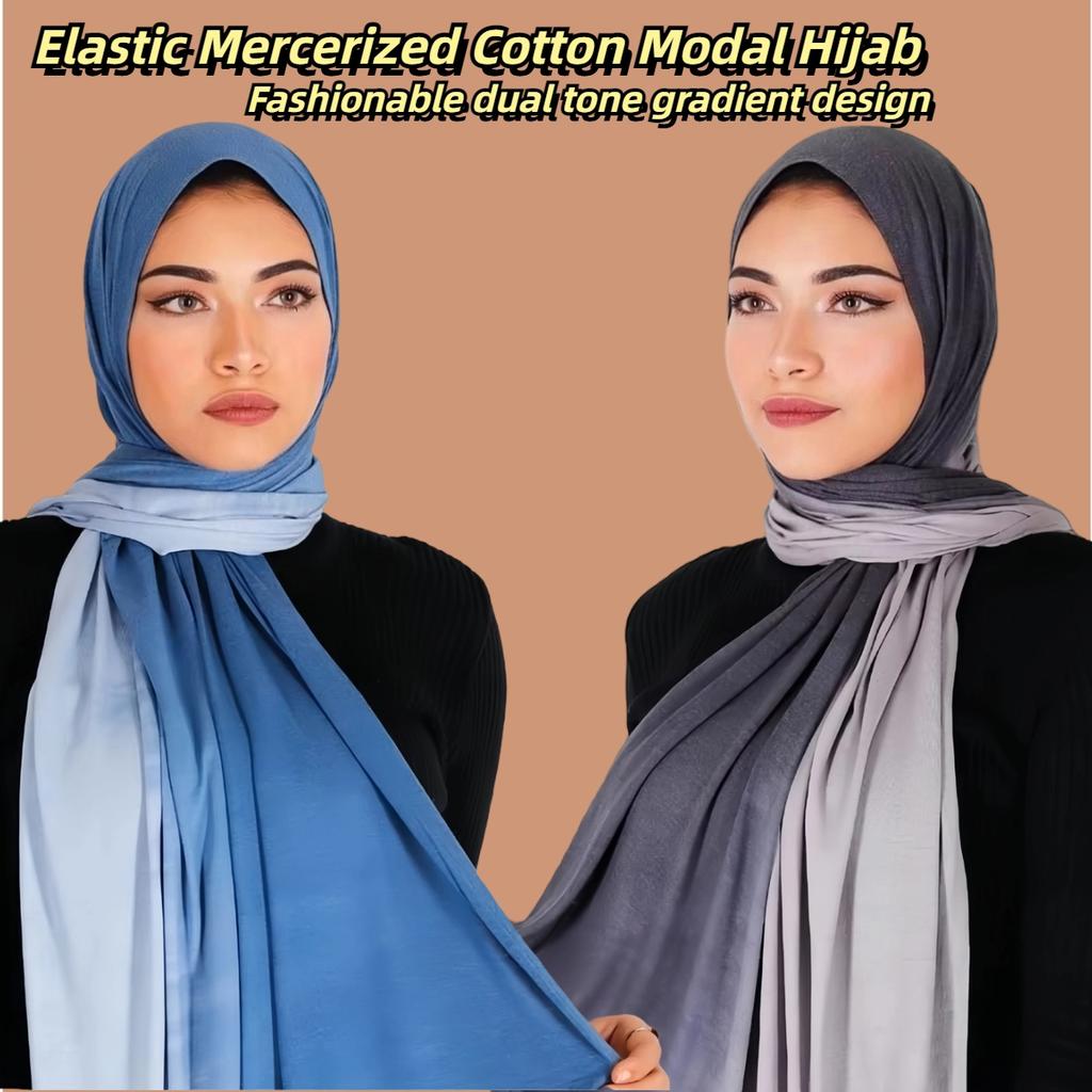 Fashion Elastic Mercerized Cotton Modal Headscarf Hand Painted Dyeing Two Color Gradient Scarf Muslim Woman Cotton Jersey Hijabs