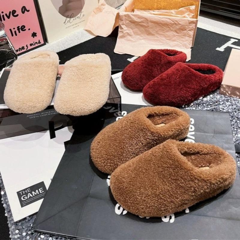 Fashion Fur Women Flats Mules Shoes 2025 Winter Fad Casual Slippers Designer Elegant Slingback Sandals New Cozy Home Zapatillas De Mujer