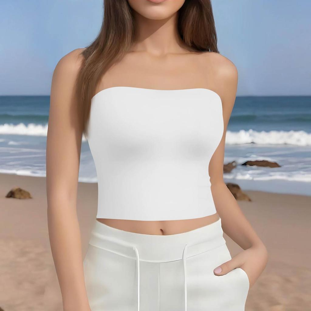 Korte topper for kvinner Sexy Cami Tank Sommer Tube Ermeløs Ensfarget Camisole Skjorte Vest
