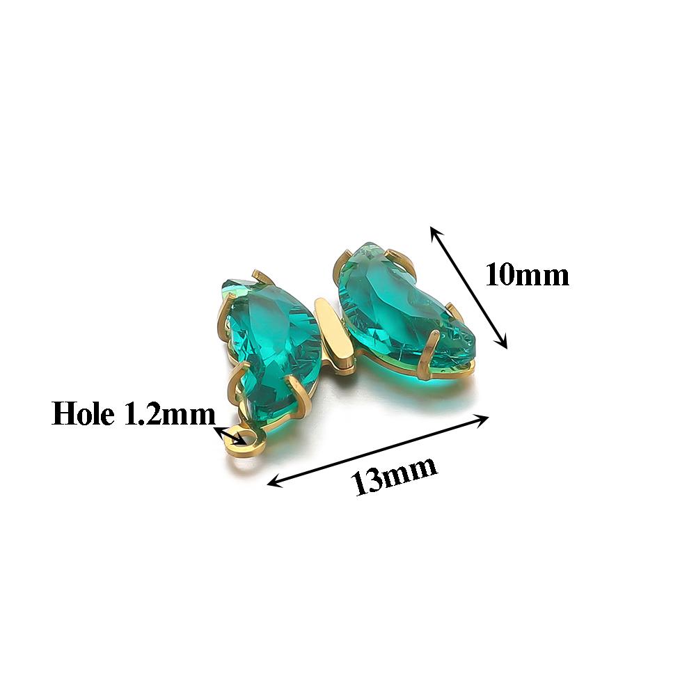 5pcs Stainless Steel Transparent Crystal Glass Butterfly Charms for DIY Jewelry Exquisite Necklace Findings Earrings Making
