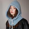Drawstring Knitted Balaclava Thicken Hooded Scarf Cap Korean Style Neckerchief Hat  Women Girl