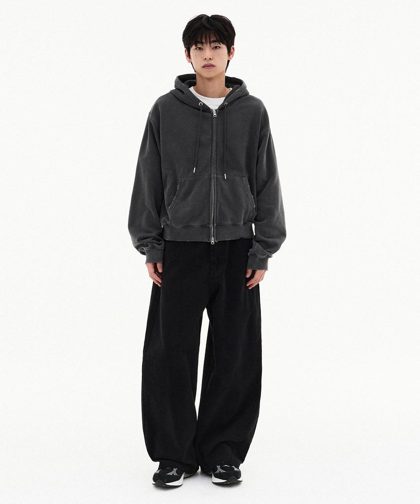 Filluminate Damaged Semi-Crop Zip-Up Hoodie - 3 Colors