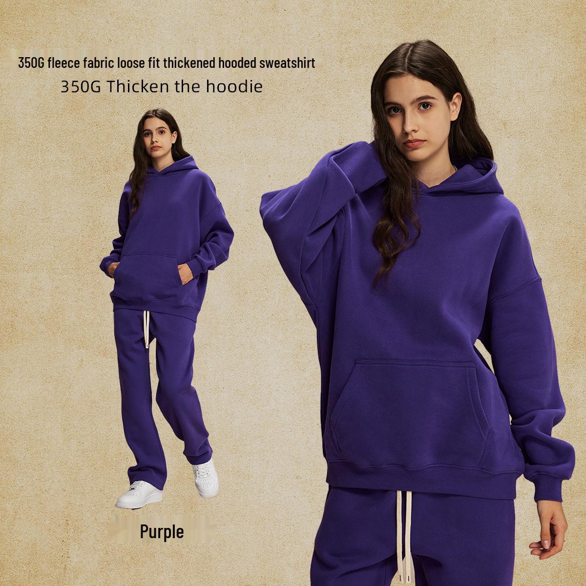 

2026 Autumn/Winter Oversized Men s Hooded Sweatshirt, 350g Solid Color American Pullover S