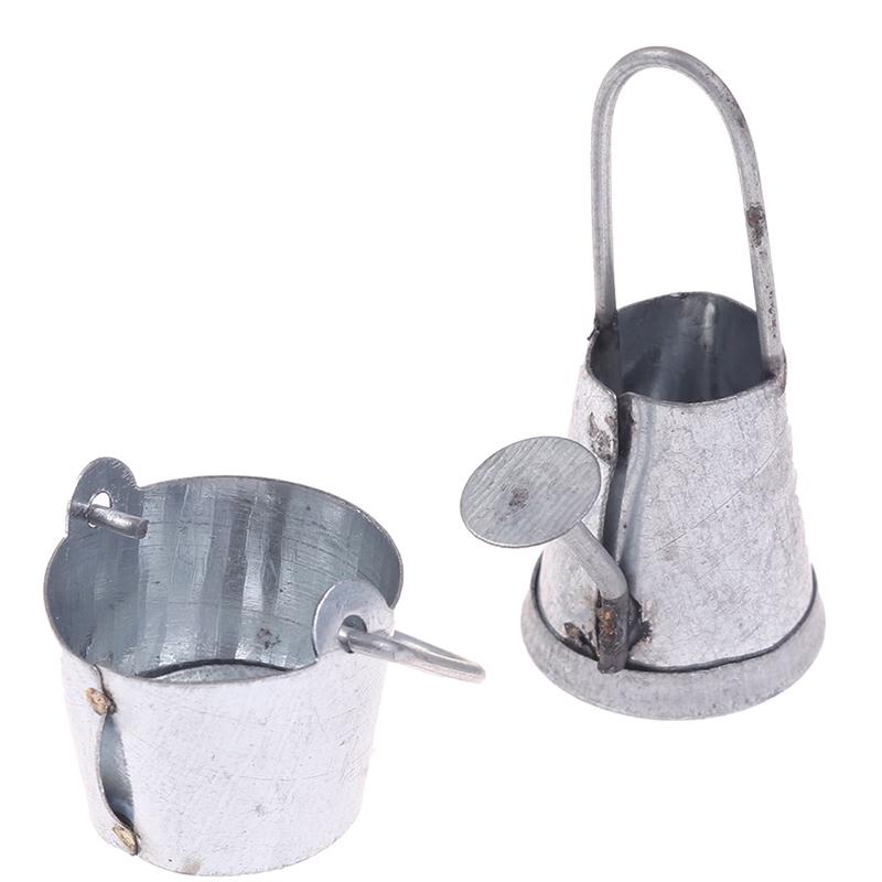 2Pcs/Set 1:12 Dollhouse Miniature Metal Water Bucket Kettle Model Furniture Toys