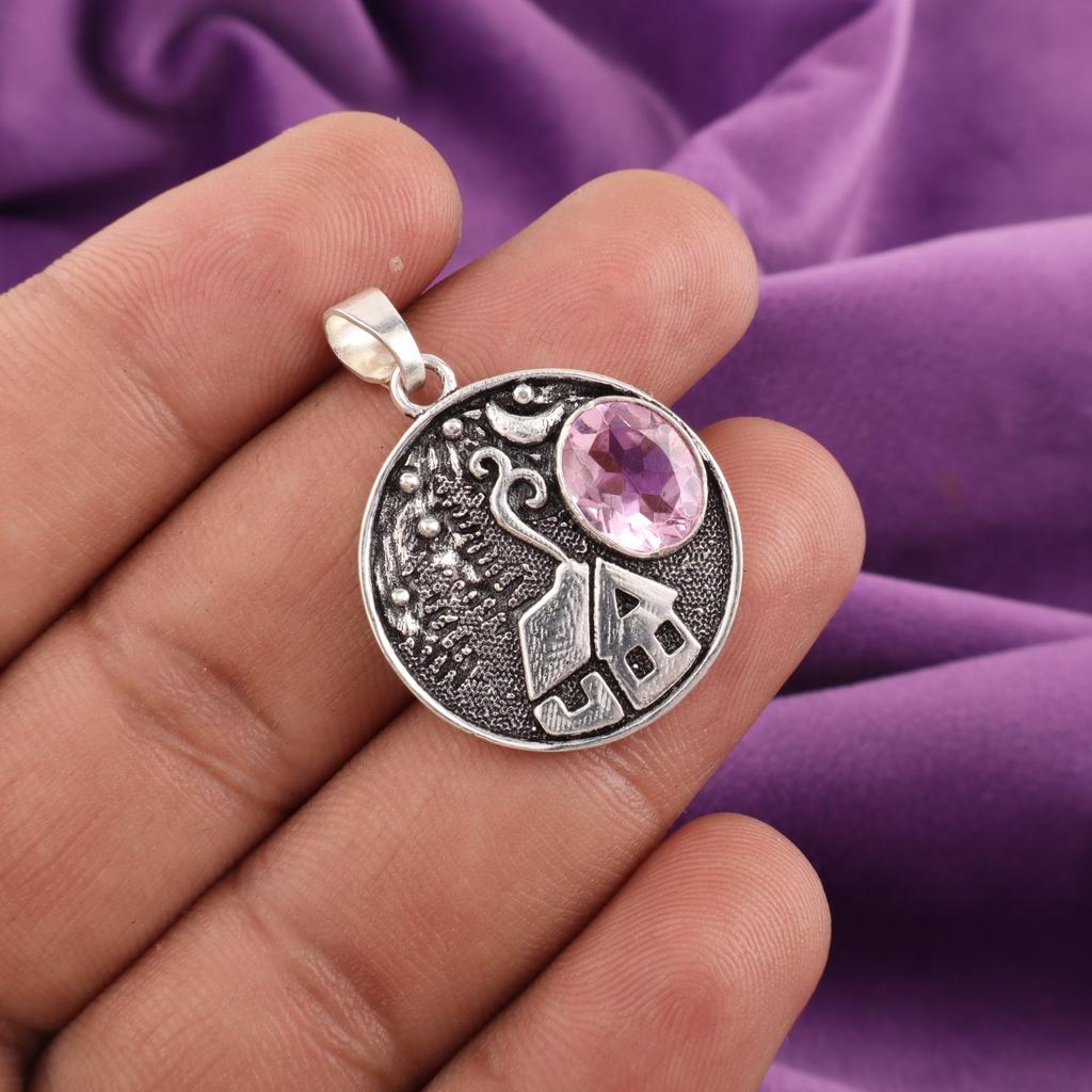 Morganite Gemstone 925 Sterling Silver Jewelry Handmade Pendant 1.29'' For Her CP-39-6