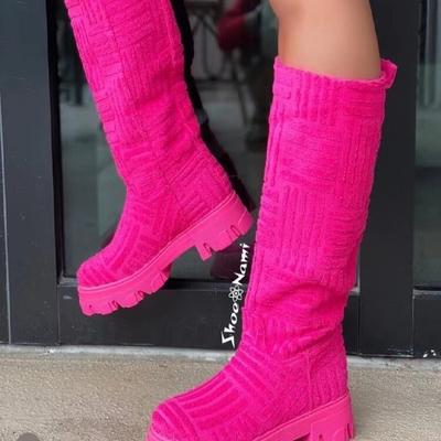 Calzini di cotone taglia grande per il commercio estero, gli stessi stivali lunghi di cotone scamosciato, nuovi stivali alti da donna casual europei e americani a suola spessa monocolore i
