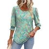 Women's Clothing, Spring, Loose, Casual, Printed, Seven Quarter Sleeves, Round Neck, T-shirt, Top