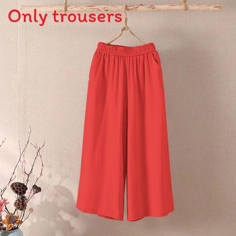 Casual Cotton Linen Wide Leg Pants For Women With Elastic Waist And Pockets For Summer Comfort