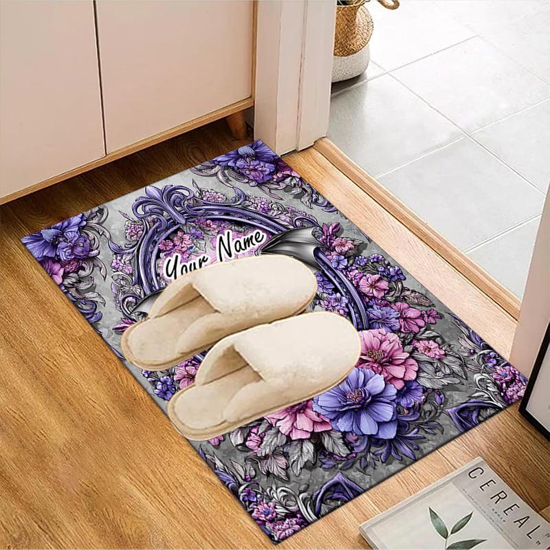 1PC Custom Name Gothic Bat Flowers Theme Floor Mat Ideal for Living Room, Game Rooms, Office, Bedroom Floor Mat Design