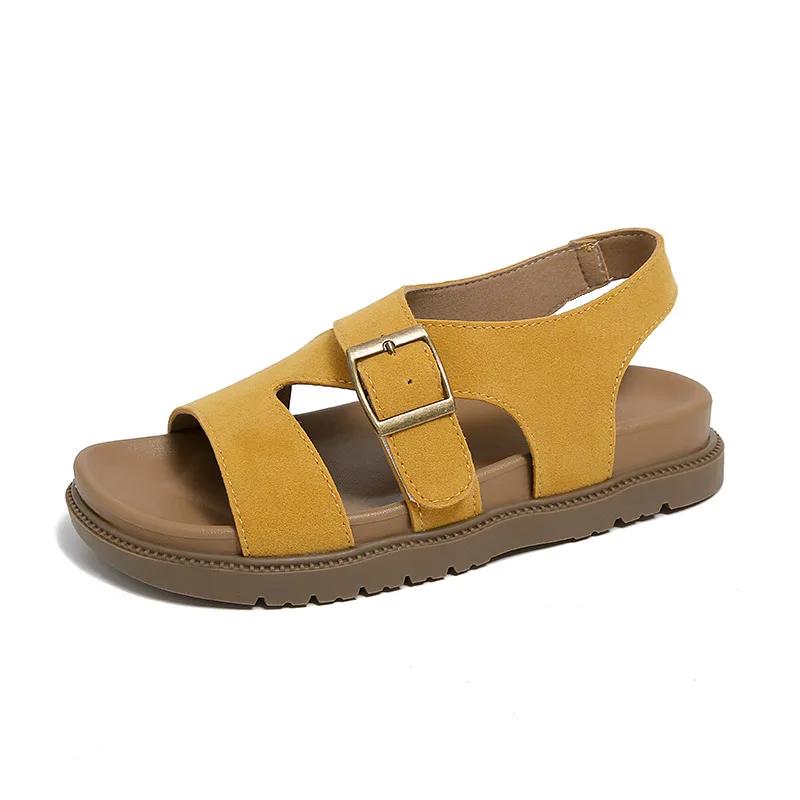 Women Sandals Summer New Solid Color Open Toe Flat Casual Slippers Buckle Outdoors Beach Sandals Sandalias De Mujer