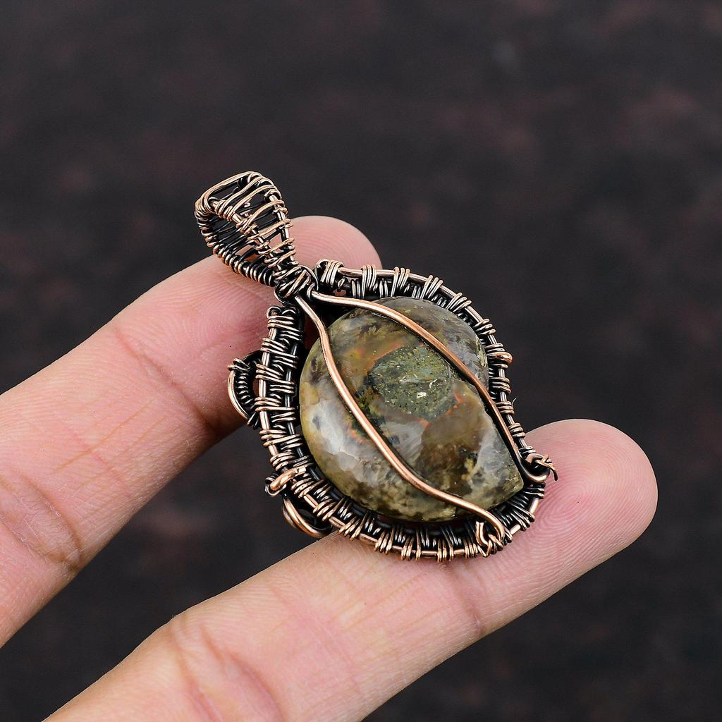 Ammonite Fossil Pendant Copper Wire Wrapped Pendant Ammonite Fossil Gemstone Jewelry Handmade Pendant Wonderful Copper Jewelry Gift For Her