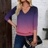 Women's Fashion Casual V-Neck Three-Quarter Sleeve Print Top