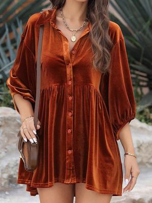 2025 Autumn Women's Solid Velvet Single-Breasted Pleated Long Sleeve Shirt - European and American Style