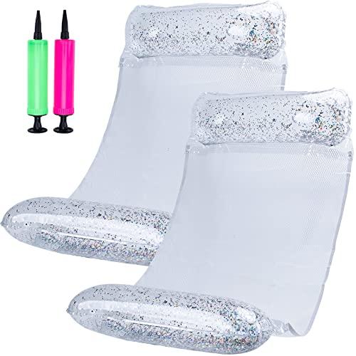 

Float, Water Hammock, Inflatable Bed for Adults, 130*70cm, Set of 2, Clear, Stylish, with Backrest, Mesh Bottom, Strong Buoyancy, Foldable, Perfect fo