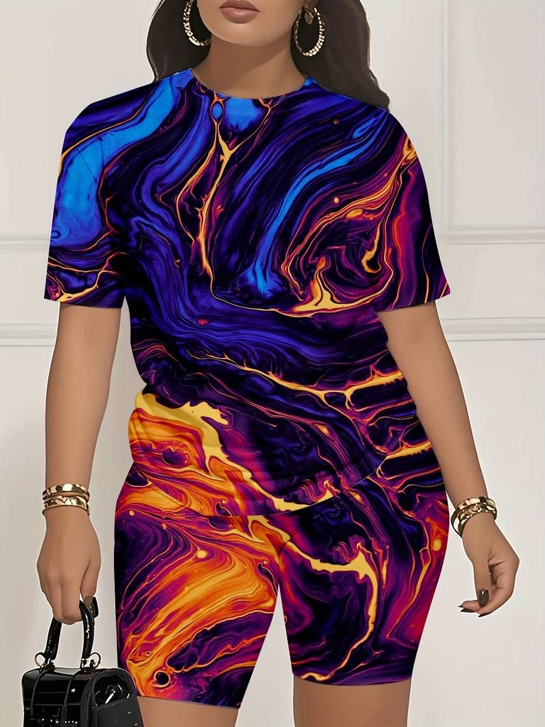 Skull Head 1116 Summer New Versatile Abstract Printed Women's Clothing Suit European and American Women's Clothing Daily Short Sleeve Shorts