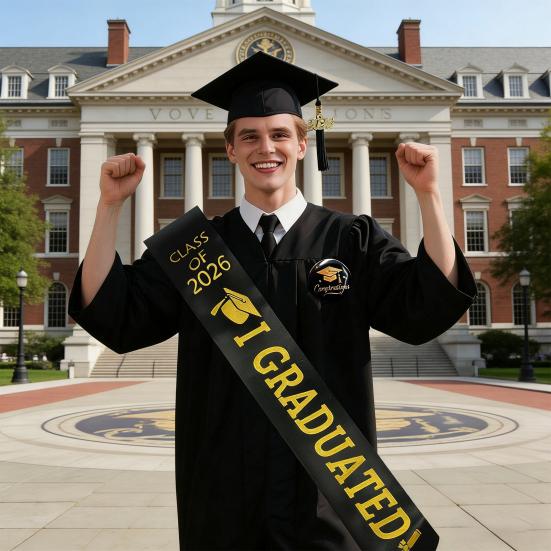 Class of 2026 Graduation Cap Sash Badge Set I Graduated Satin Stole