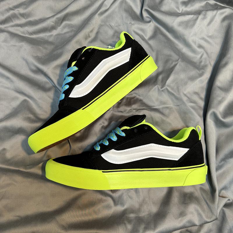 Knu skool culoare contrastantă verde fluorescent negru pantofi groși tip pâine stil stradă american cool pantofi sport casual