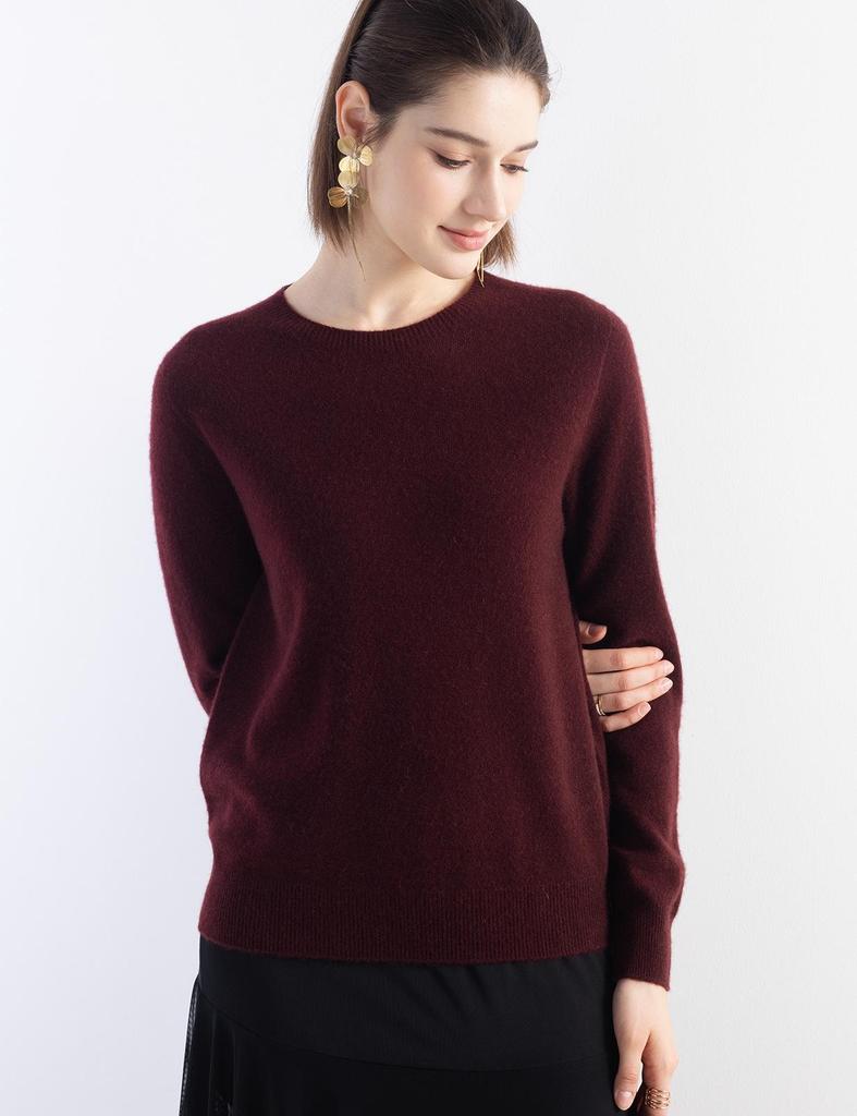 Round Neck Long Sleeve Cashmere Pullover - 2025 Women's Solid Color Knit Base Layer Sweater