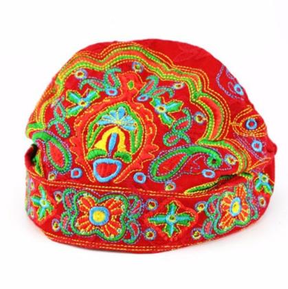 Lady Women Soft Cotton Ethnic Style Turban Hat Head Wrap Scarf Beanie Embroidered Flower Florals Print