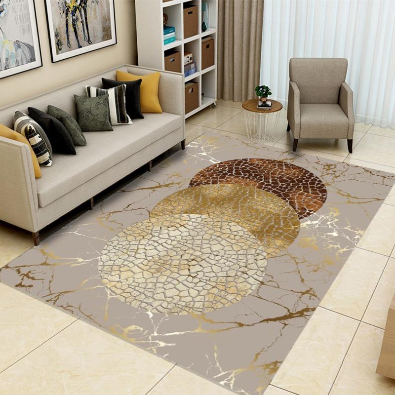Luxury Gold Textured Border Carpet Modern and Simple Living Room Non Slip FloorMat Light Brown Geometric PatternDecorativeCarpet