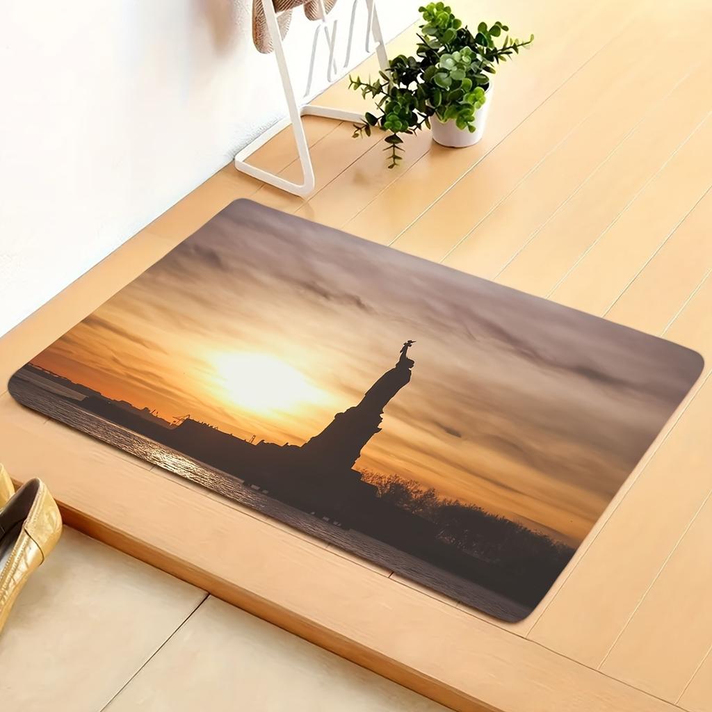 1PC Statue of Liberty Sunset Kitchen Rug Non-Slip Door Mat Pop design Bathroom Rug Bath Mat Carpet for Home Sink Laundry Decor