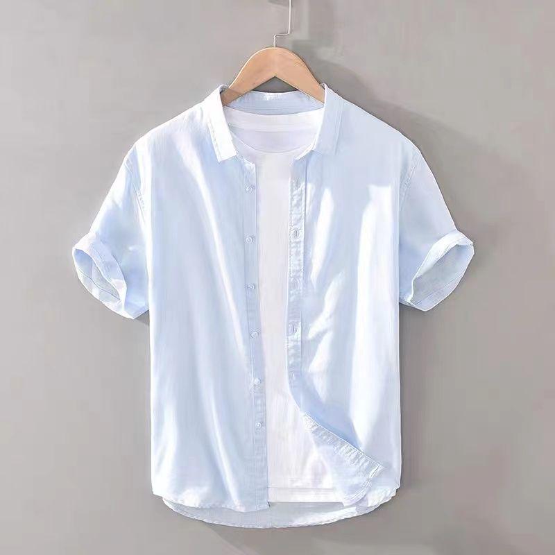 Men's White Linen-Cotton Short Sleeve Lapel Shirt: Lightweight, Casual, Fresh Summer Style