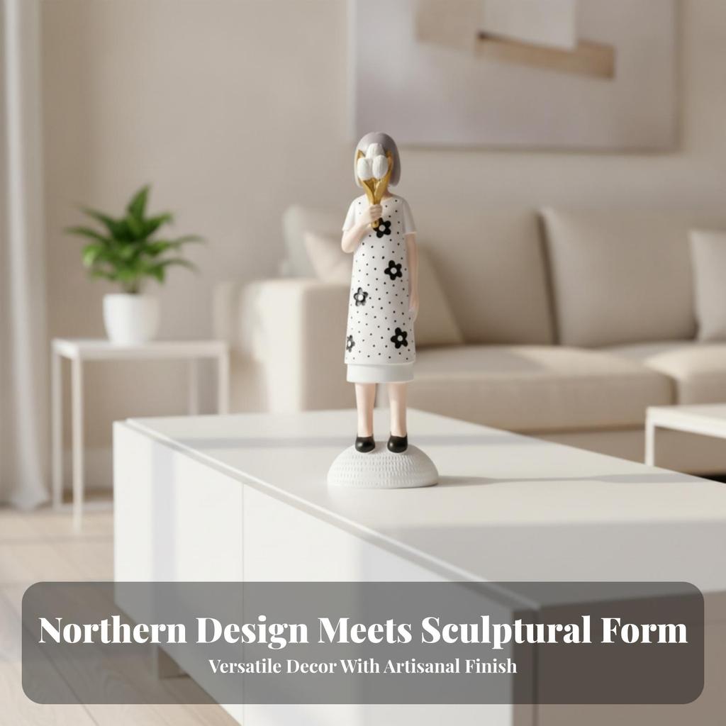 Girl Figurine with Hat Tabletop Desktop Ornament Resin for Home Decor