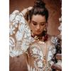 New European American Style Deep V Backless Tulle Embroidery Puff Sleeve Dress Evening Party Gown