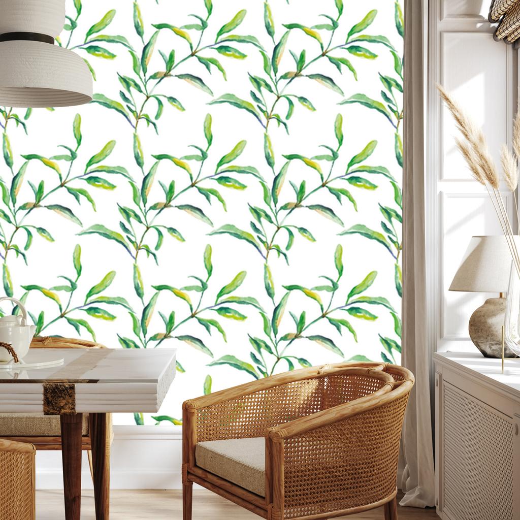 Spring Leaves Watercolor Wallpaper for Living Room and Bedroom 50x1000